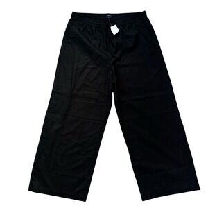 NWT J Crew Wide‎ Leg Drawstring Linen Pants Sz 16 Womens Black Coastal Preppy